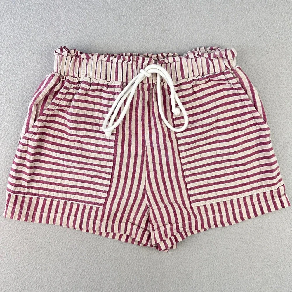 Cider Shorts Women XS Striped Red/White Casual Paperbag Waist‎ Cotton Beach